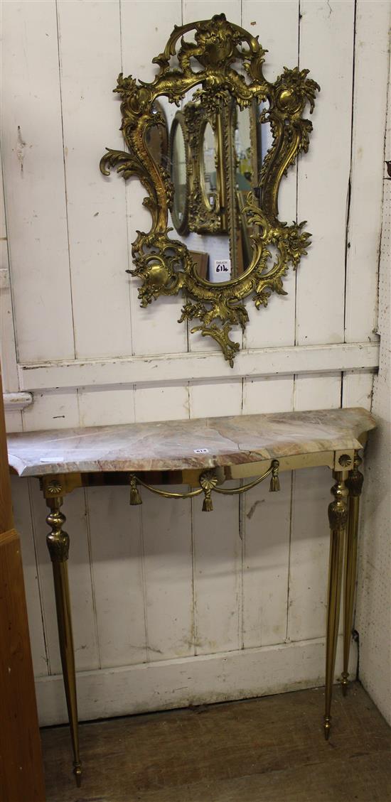 Brass console table and mirror(-)